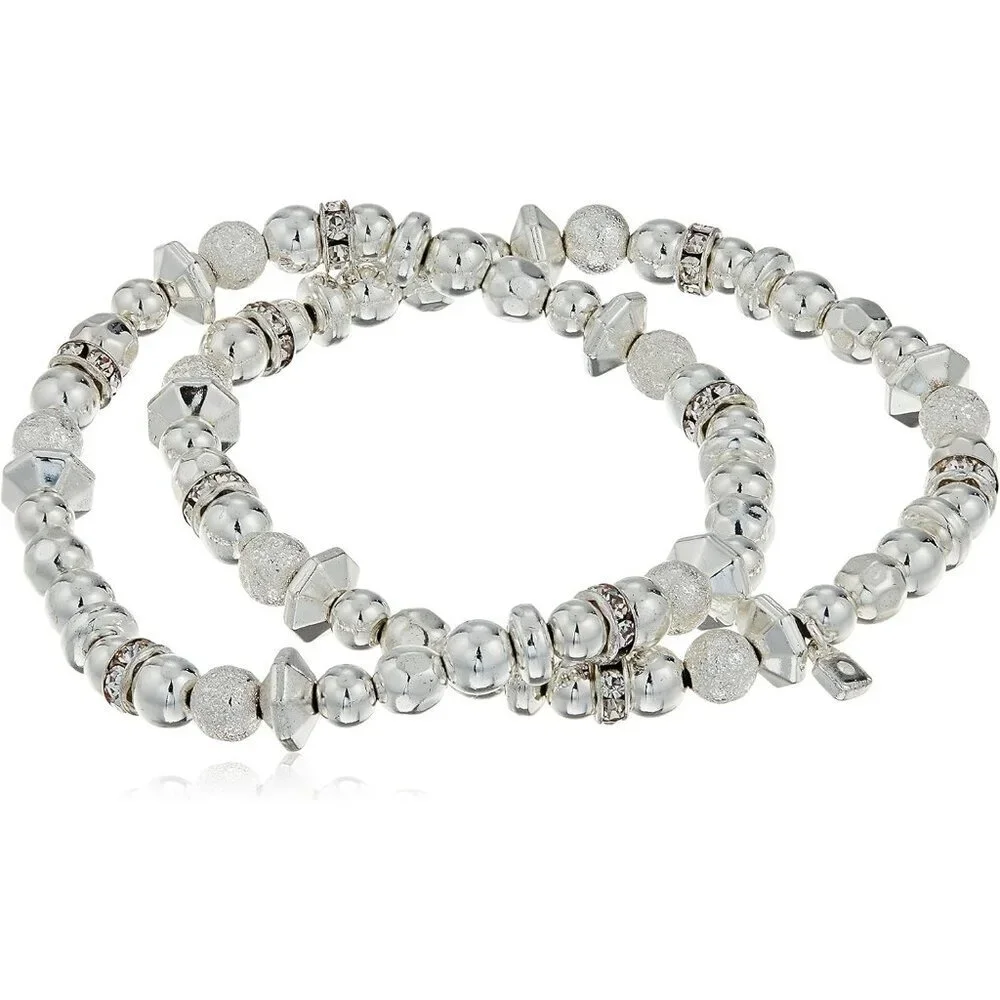 Women's Silver Tone Crystal Heart Key No Clasp Metal Base Stretch Bracelet